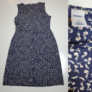 S OLD NAVY floral shift midi dress back zip ditsy stretch modest SMALL